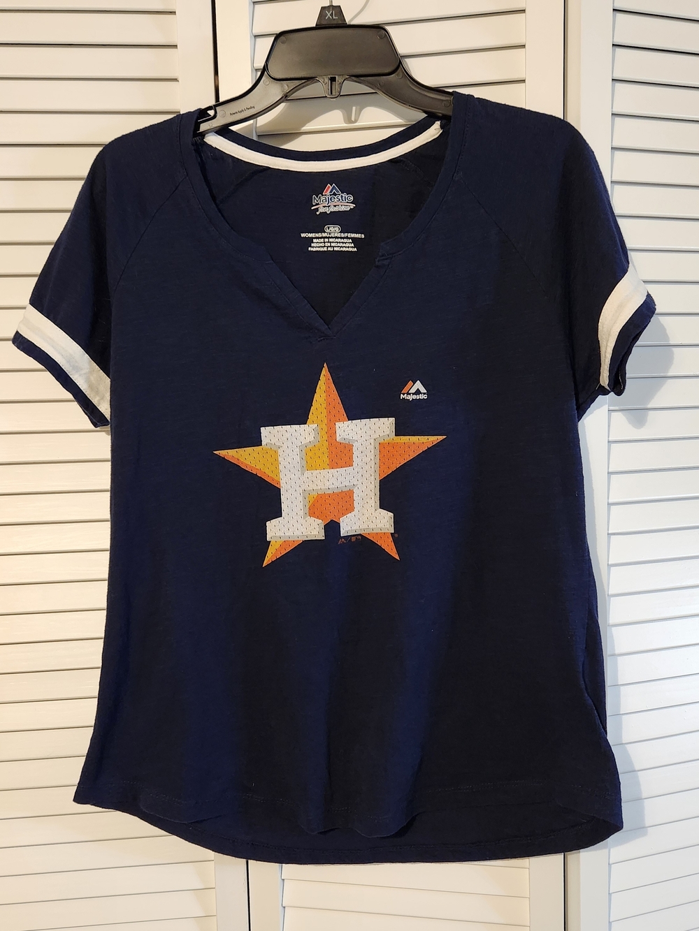 Majestic Navy Houston Astros V-Neck Tee with Orange Star